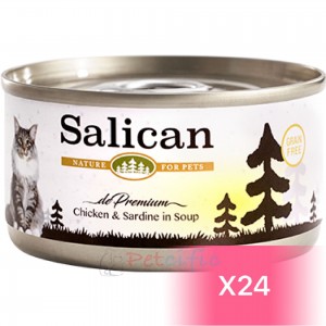 Salican 挪威森林貓罐頭 - 鮮雞肉、沙甸魚(清湯) 85g (24罐)