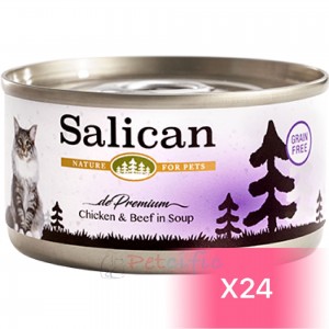 Salican 挪威森林貓罐頭 - 鮮雞肉、牛肉(清湯) 85g (24罐)