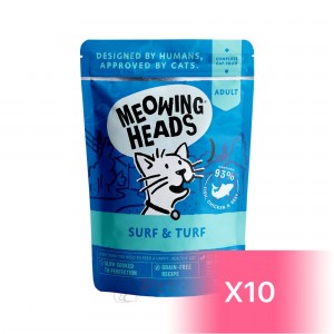 Meowing Heads 成貓濕包 - 沙甸魚、吞拿魚、雞肉及草飼牛 100g (10包)