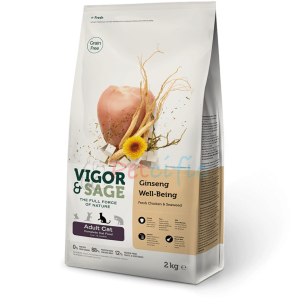 Vigor & Sage 無穀物成貓乾糧 - 人參健體配方 10kg 【送：同口味2kg】